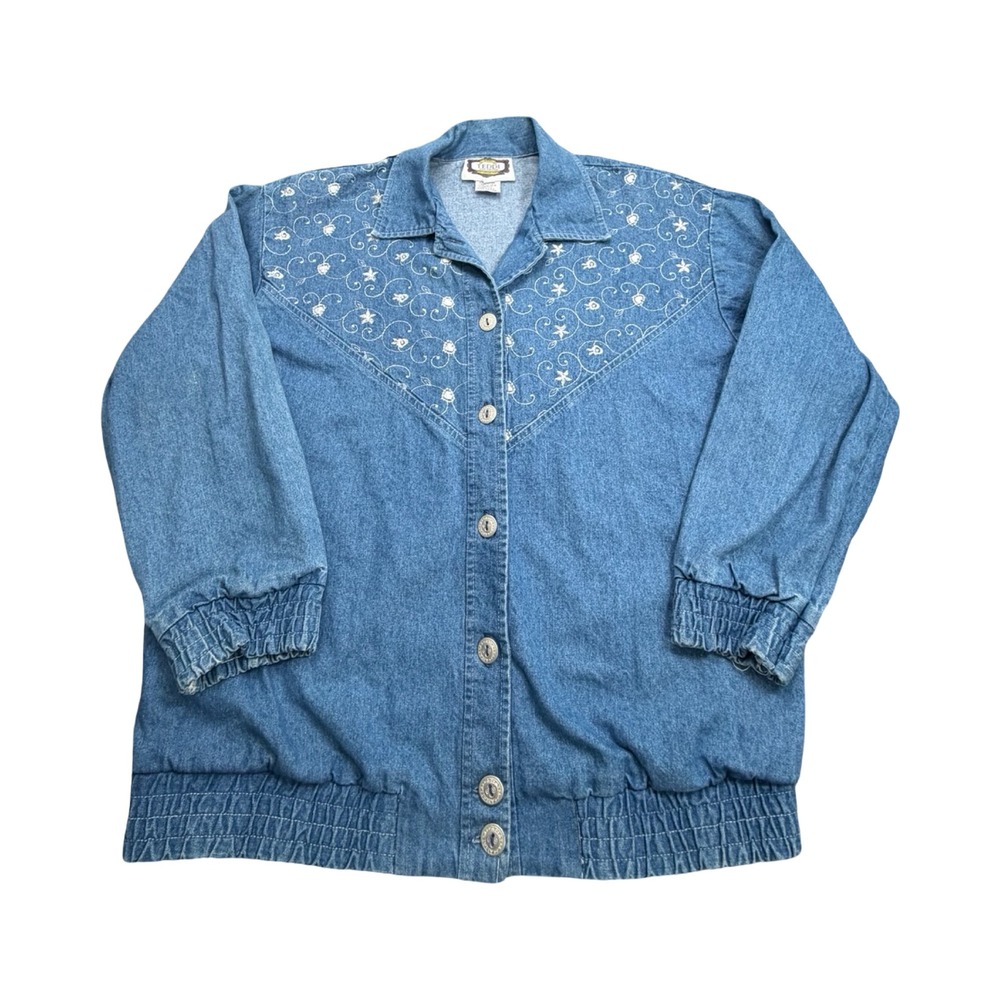 Teddi Denim Jacket Womens M Blue Embroidered Southwest Vintage Cotton Western